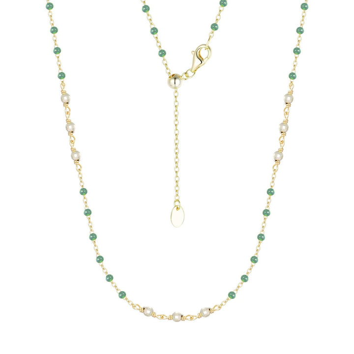Enamel Beaded Chain Necklace With Sparkle Beads: White / Gold