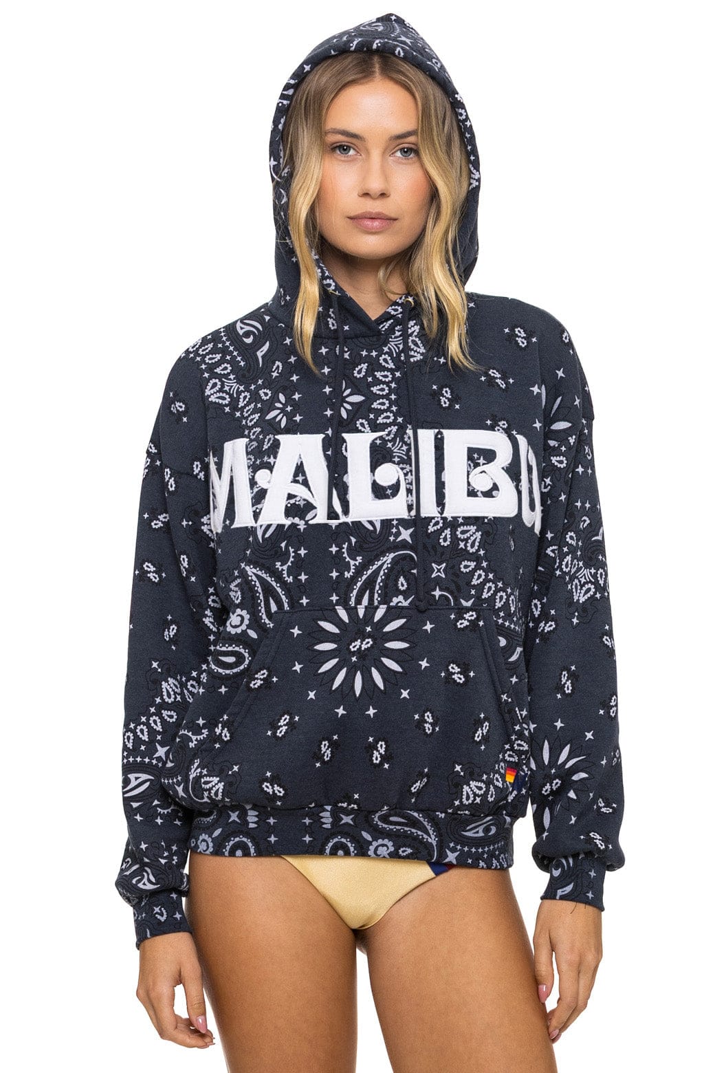 Bandana Malibu Pullover Hoodie Relaxed in Charcoal - obligato