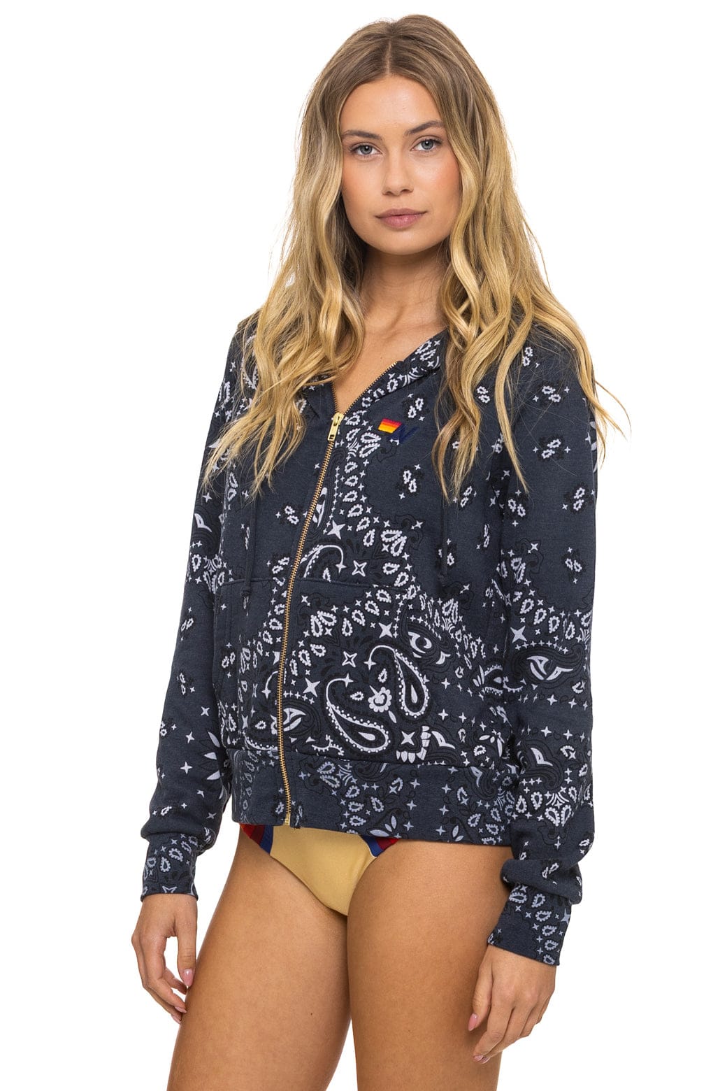 Bandana Zip Hoodie in Charcoal - obligato