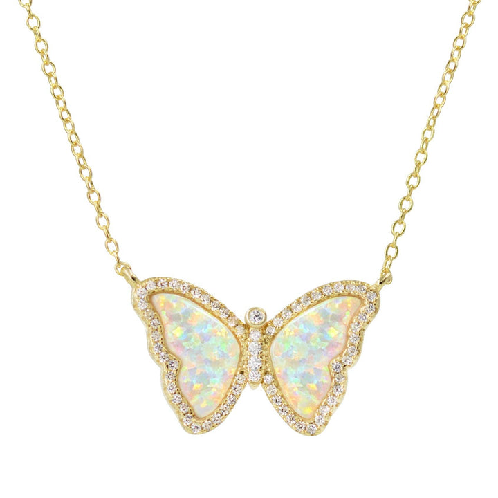 Opal Butterfly Necklace With Crystals: Tangerine Opal / Gold