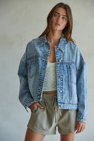 BD307 | Woven Denim 100% Cotton Washed Button Down Jacket: Washed Denim / S - obligato