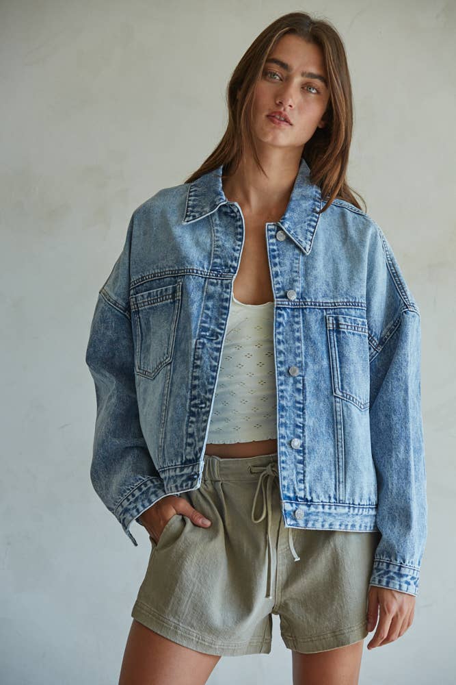 BD307 | Woven Denim 100% Cotton Washed Button Down Jacket: Washed Denim / S - obligato