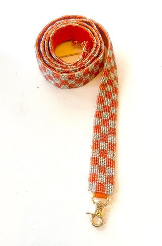 Beaded Game Day Strap Orange/Silver Checkerboard - obligato