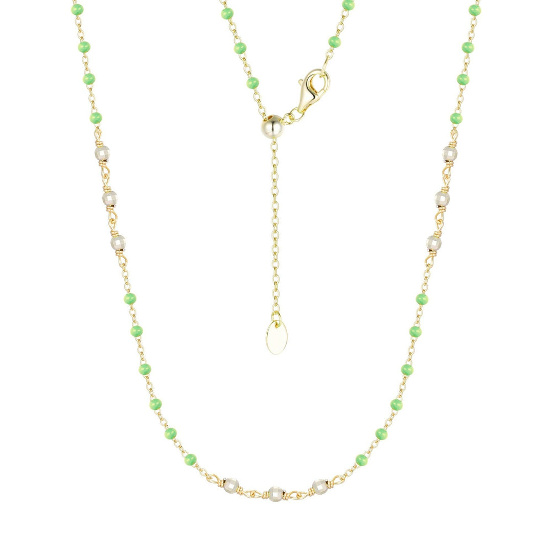 Enamel Beaded Chain Necklace With Sparkle Beads: White / Gold