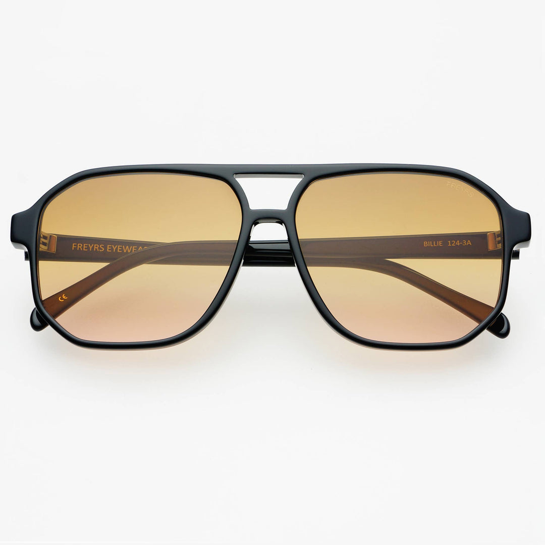 Billie ( NEW ) Unisex Aviator Sunglasses: Black / Brown - obligato