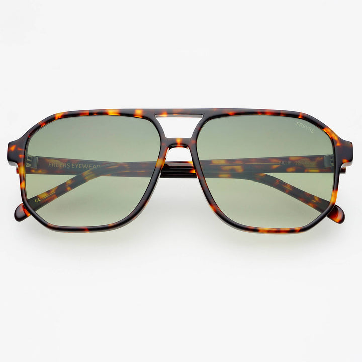Billie Unisex Aviator Sunglasses: Tortoise / Green - obligato