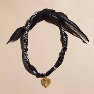 Black Bandana Necklace: Gold Coin Charm / Black - obligato