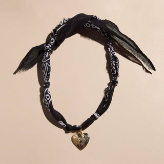 Black Bandana Necklace: Gold Coin Charm / Black - obligato