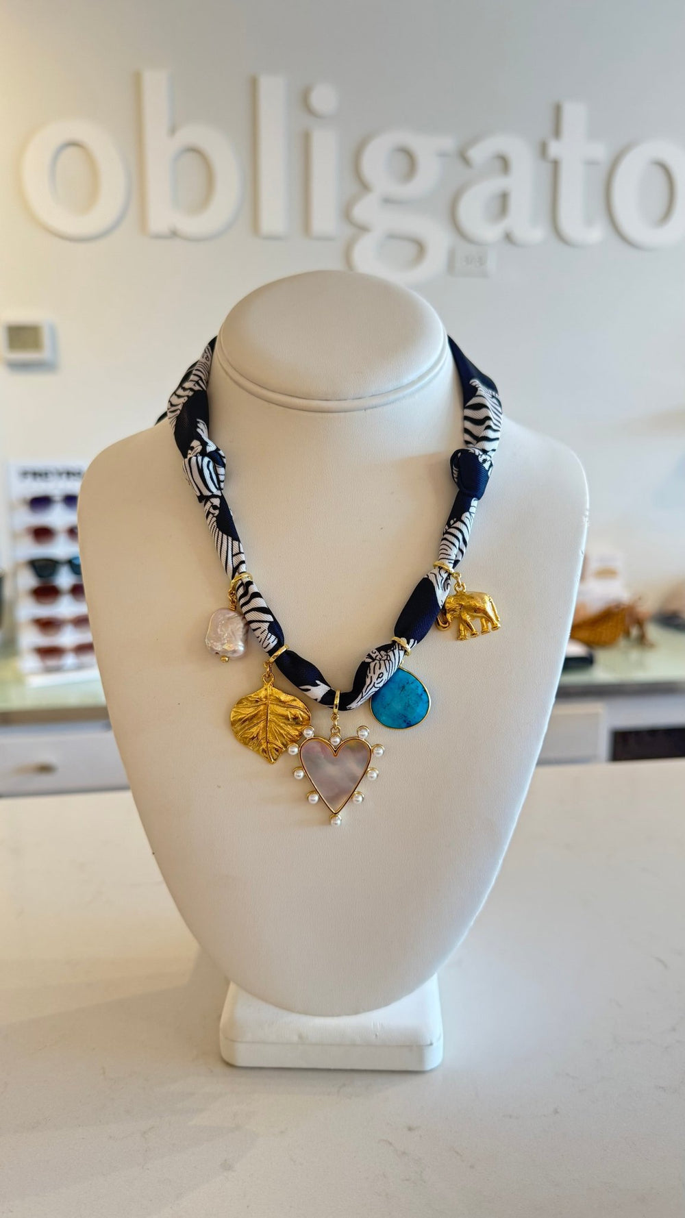 Black Multi 5 Charm Twilly Necklace - obligato