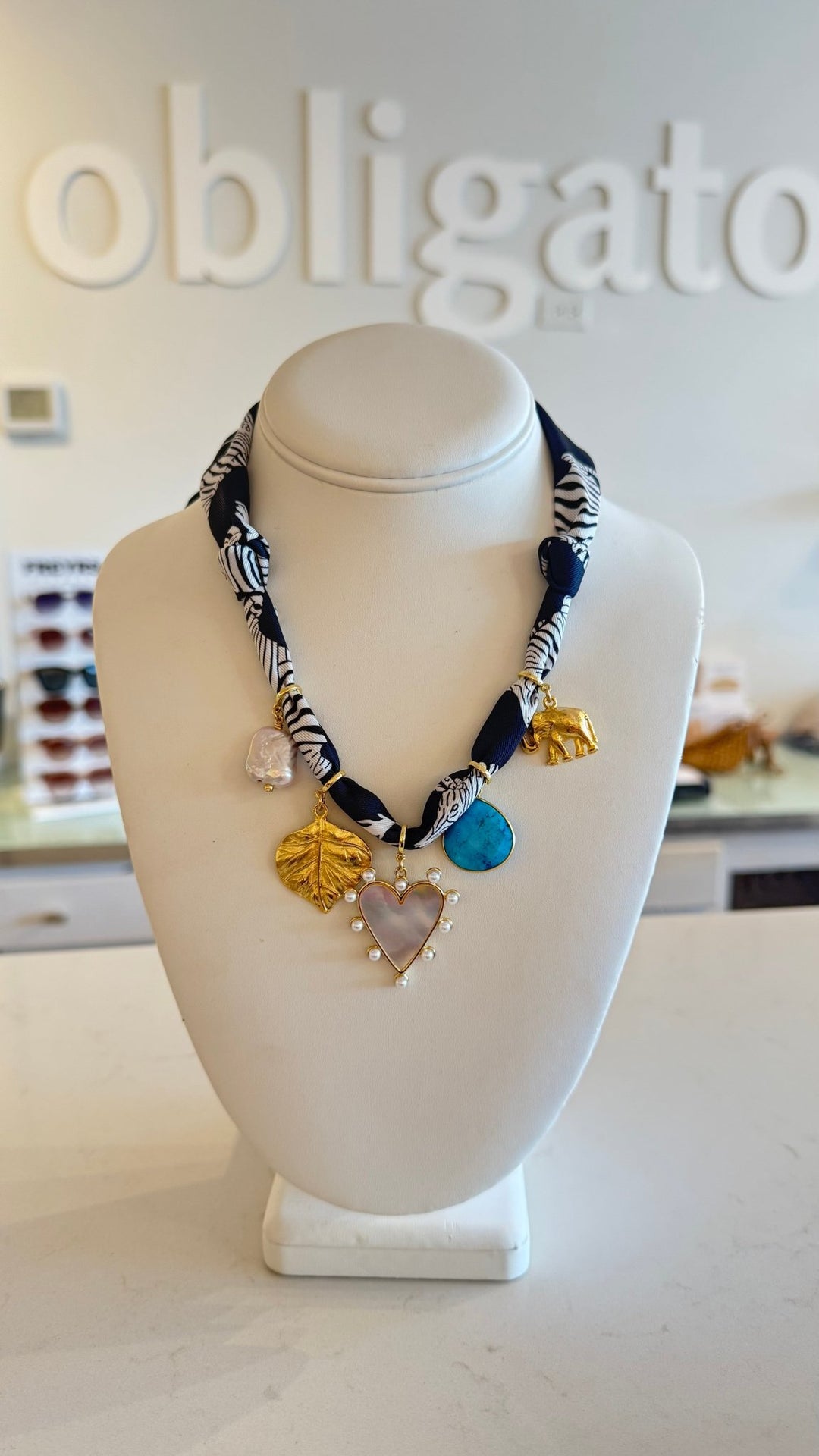 Black Multi 5 Charm Twilly Necklace - obligato