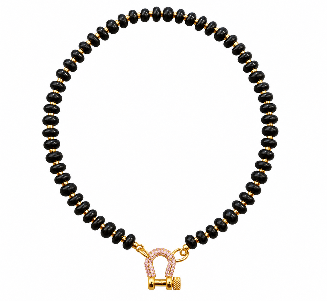 Black Onyx with light pink gemstone carabiner - obligato