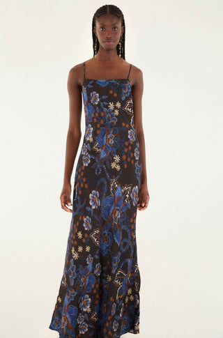Black Snakes Bouquet Lenzing Ecovero Slip Maxi Dress - obligato
