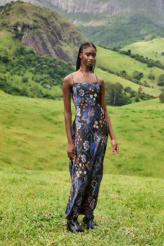 Black Snakes Bouquet Lenzing Ecovero Slip Maxi Dress - obligato