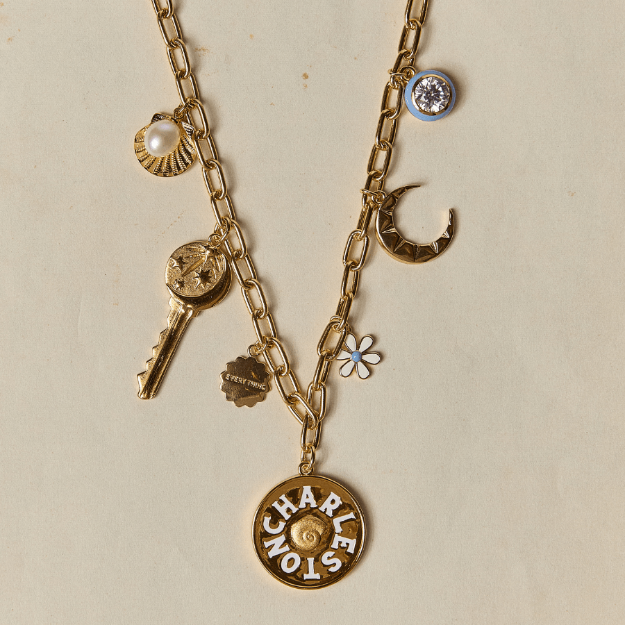 Blue Enamel Bezel Charm with Clasp Cord Necklace - obligato