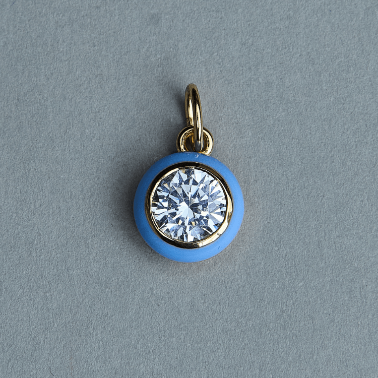 Blue Enamel Bezel Charm with Clasp Cord Necklace - obligato