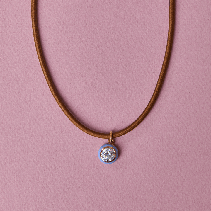 Blue Enamel Bezel Charm with Clasp Cord Necklace - obligato