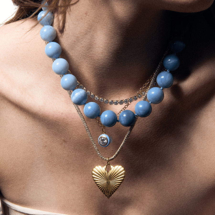 Blue Enamel Bezel Charm with Clasp Cord Necklace - obligato
