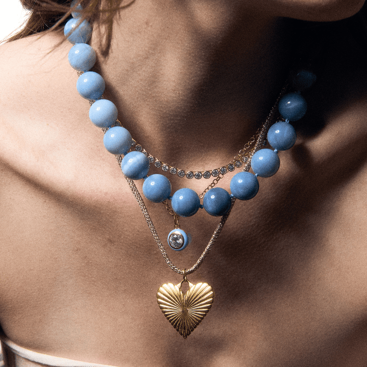 Blue Enamel Bezel Charm with Clasp Cord Necklace - obligato