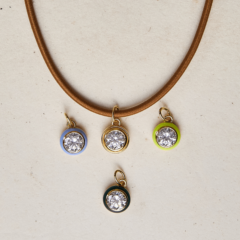 Blue Enamel Bezel Charm with Clasp Cord Necklace - obligato