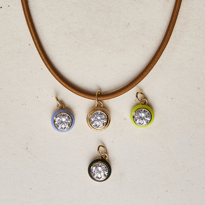 Blue Enamel Bezel Charm with Clasp Cord Necklace - obligato