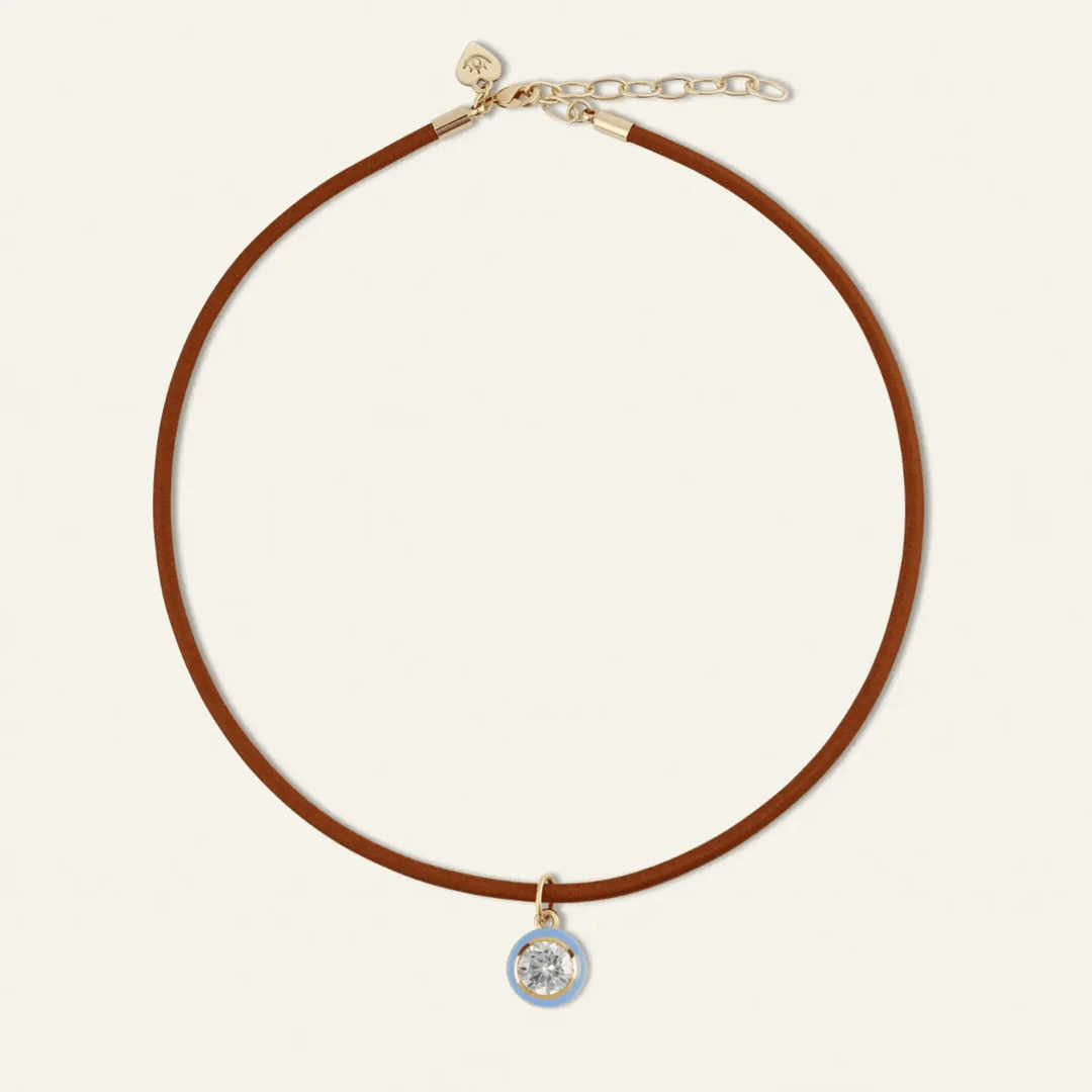 Blue Enamel Bezel Charm with Clasp Cord Necklace - obligato
