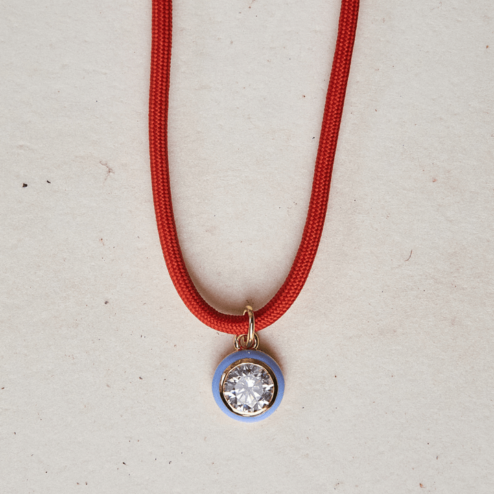 Blue Enamel Bezel Charm with Clasp Cord Necklace - obligato