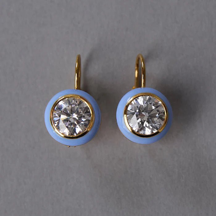 Blue Enamel Bezel Drop Earring - obligato