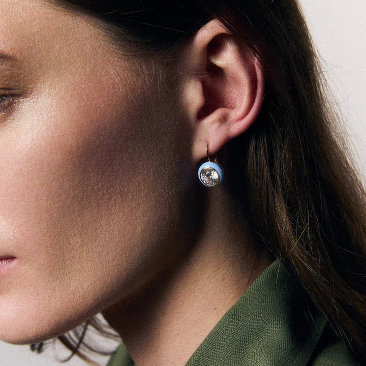 Blue Enamel Bezel Drop Earring - obligato