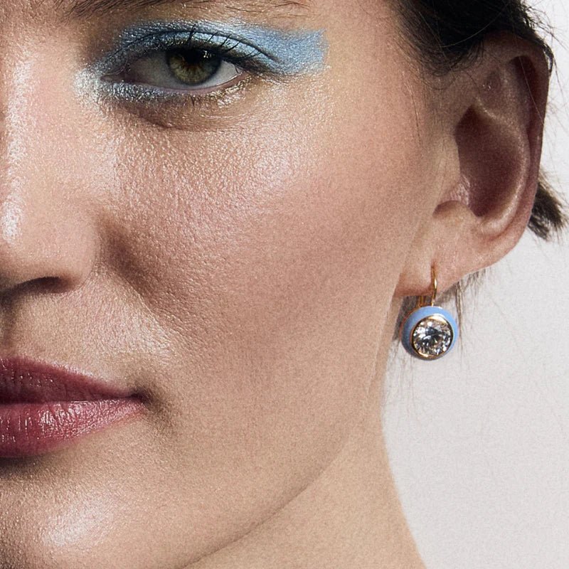 Blue Enamel Bezel Drop Earring - obligato