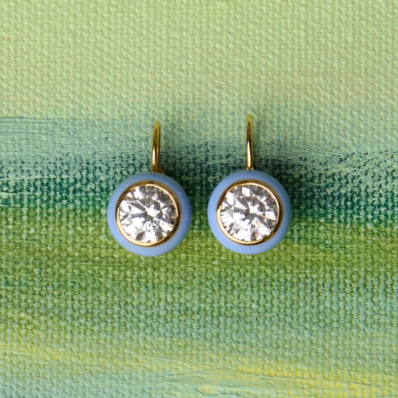 Blue Enamel Bezel Drop Earring - obligato