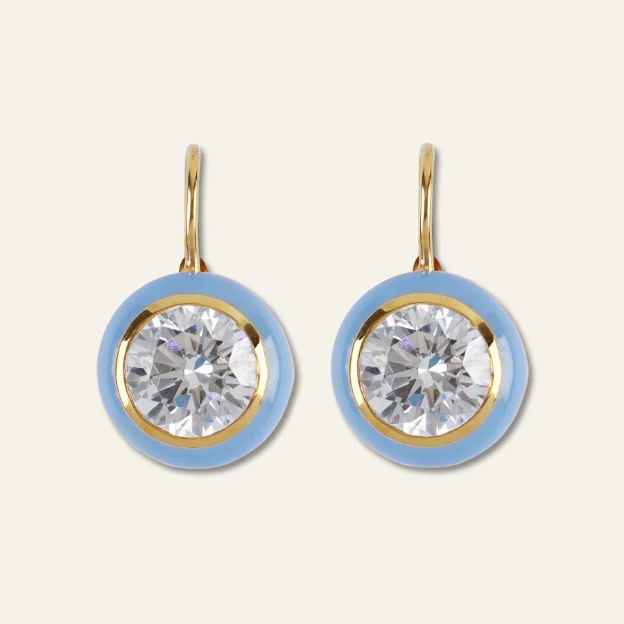 Blue Enamel Bezel Drop Earring - obligato
