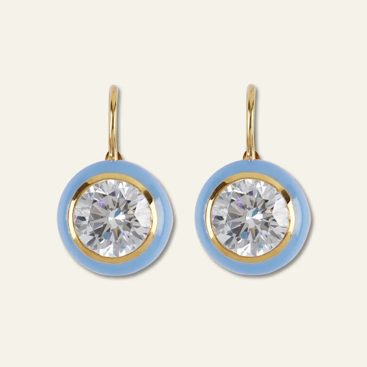 Blue Enamel Bezel Drop Earring - obligato