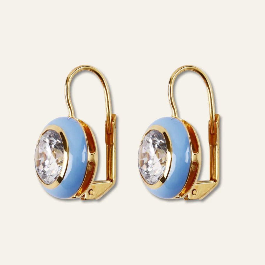 Blue Enamel Bezel Drop Earring - obligato