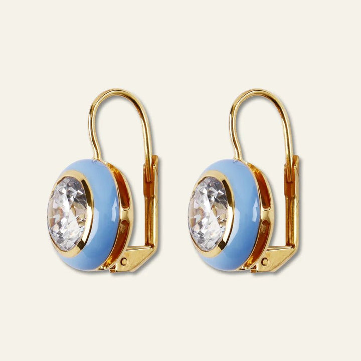 Blue Enamel Bezel Drop Earring - obligato