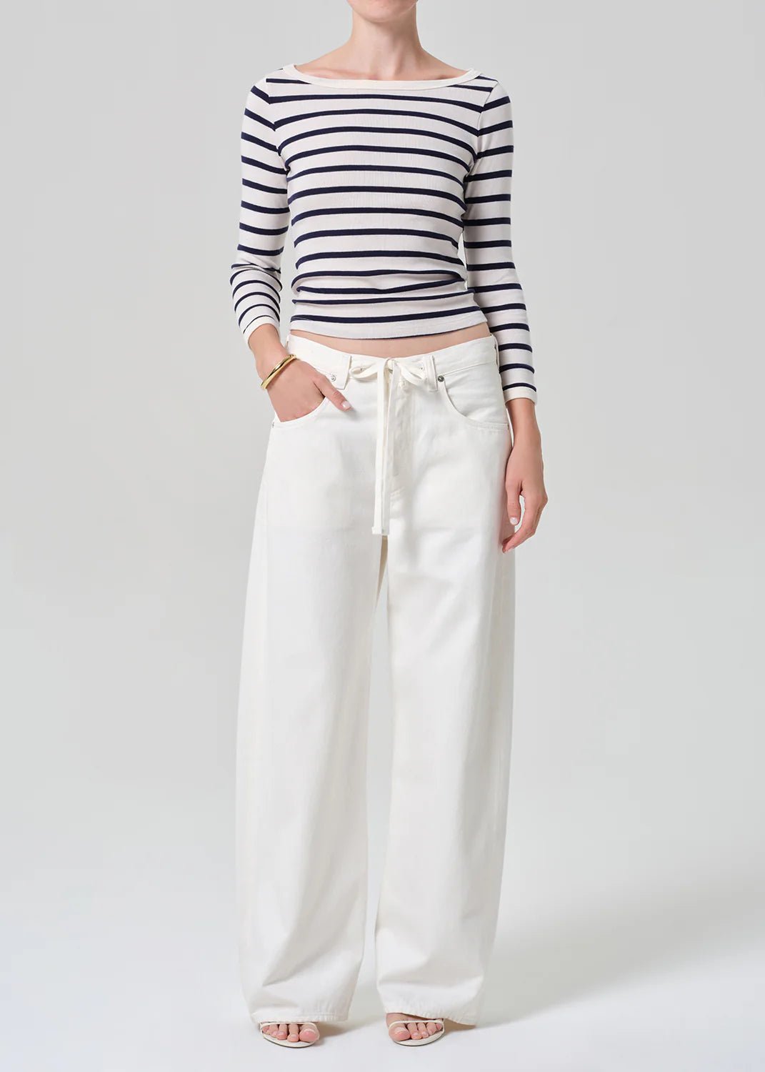 Boat Neck Slim Tee in Azure Stripe - obligato