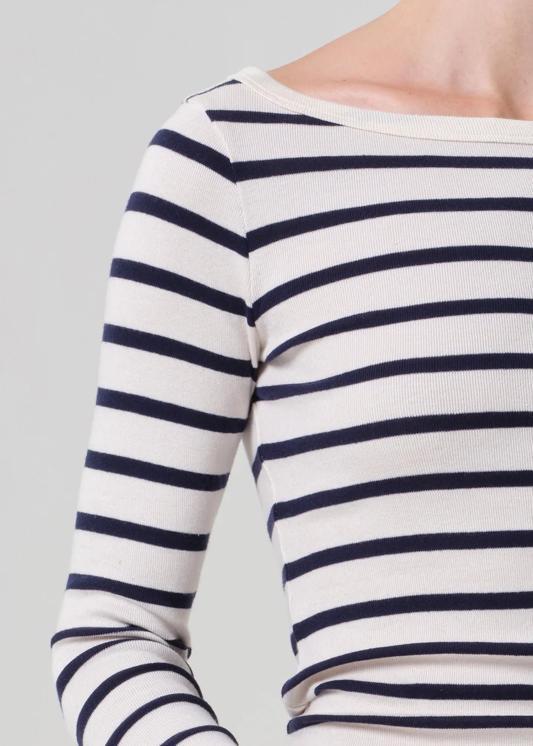 Boat Neck Slim Tee in Azure Stripe - obligato
