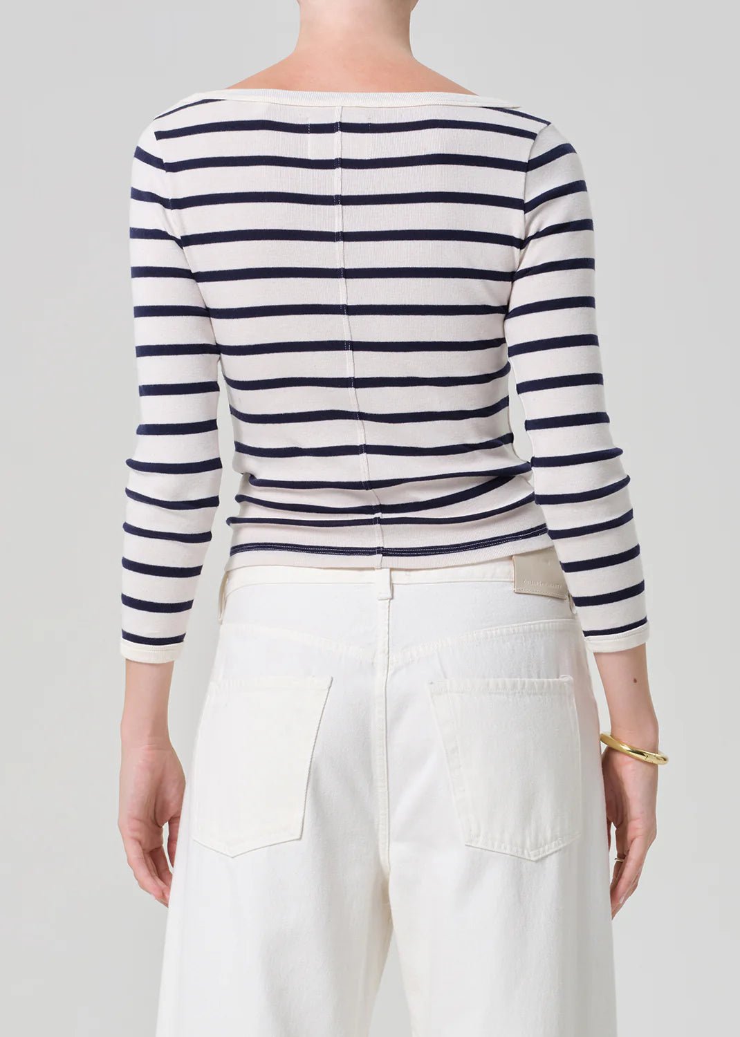 Boat Neck Slim Tee in Azure Stripe - obligato