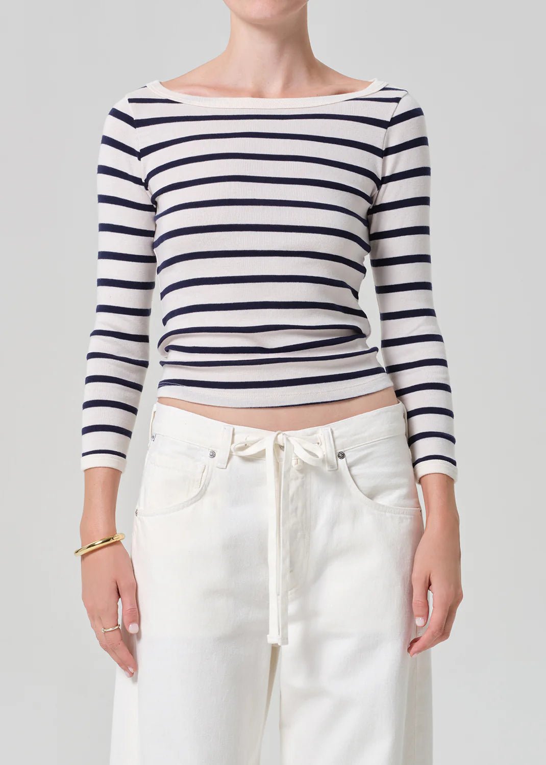 Boat Neck Slim Tee in Azure Stripe - obligato