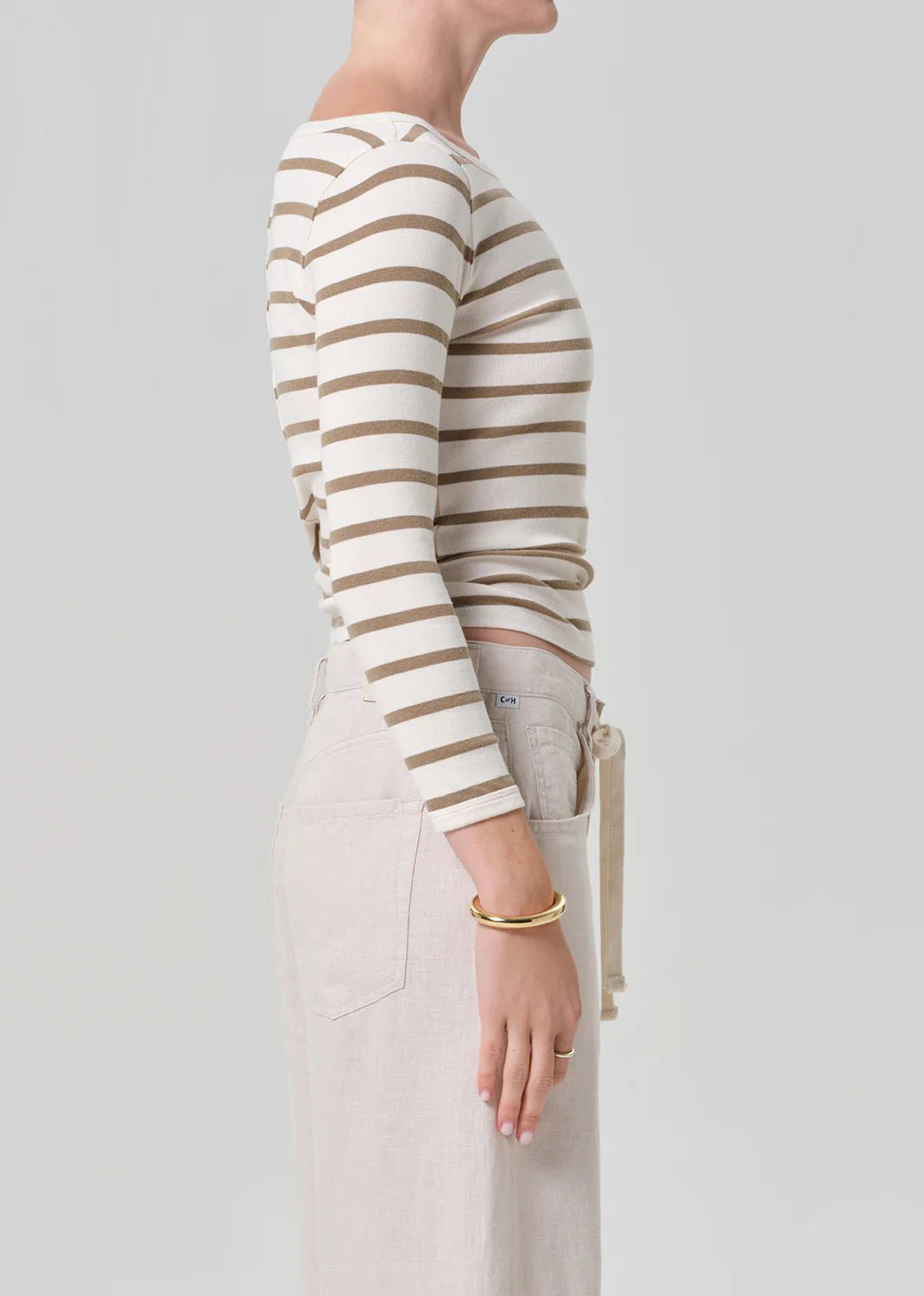 Boat Neck Slim Tee in Ginger Stripe - obligato