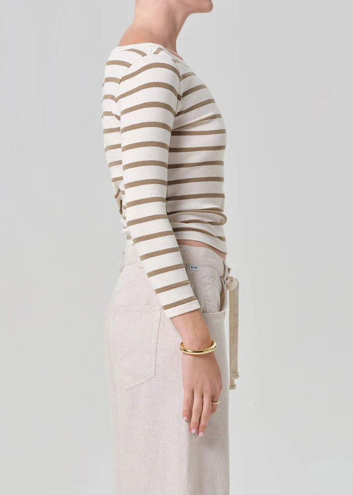 Boat Neck Slim Tee in Ginger Stripe - obligato