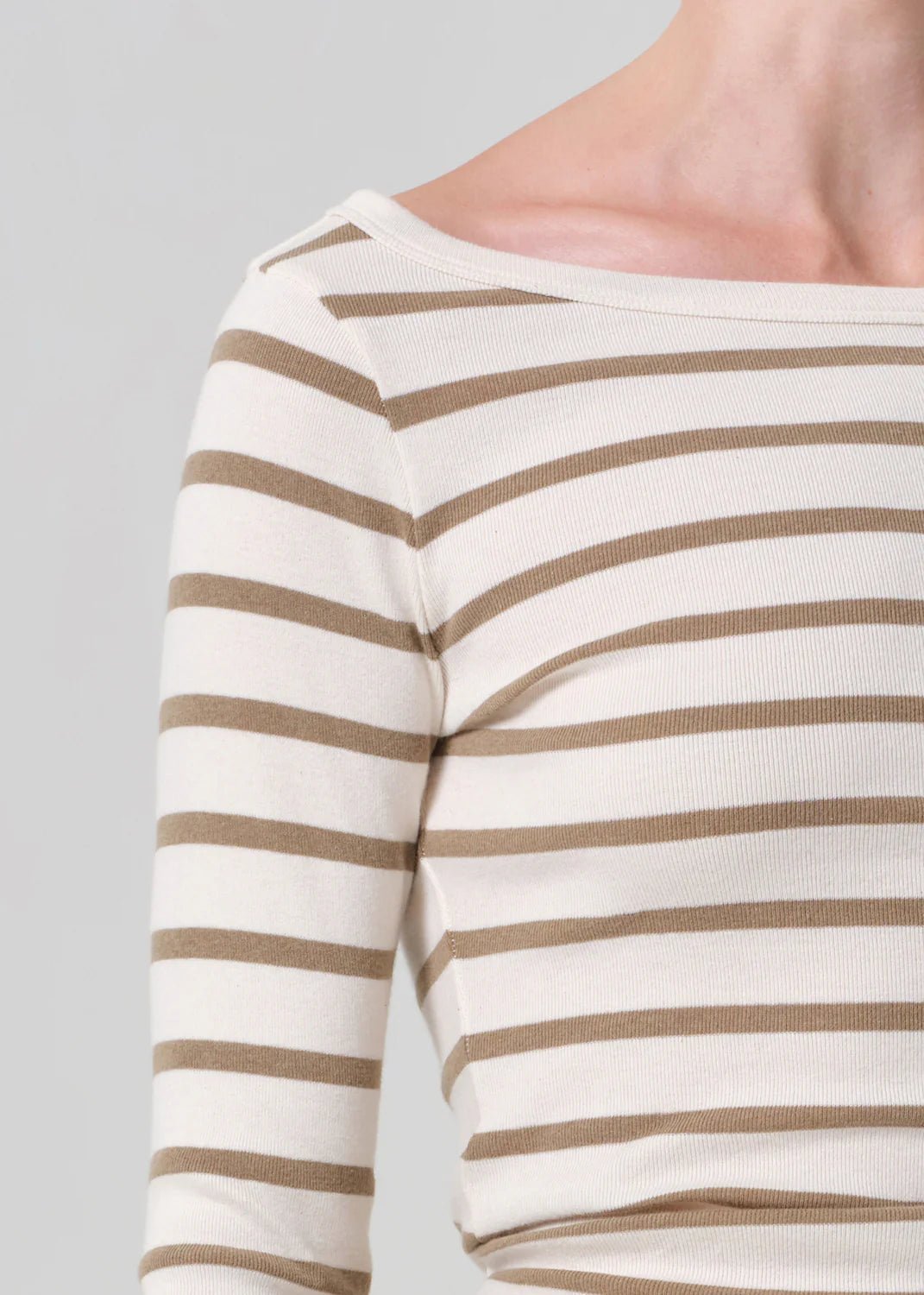 Boat Neck Slim Tee in Ginger Stripe - obligato