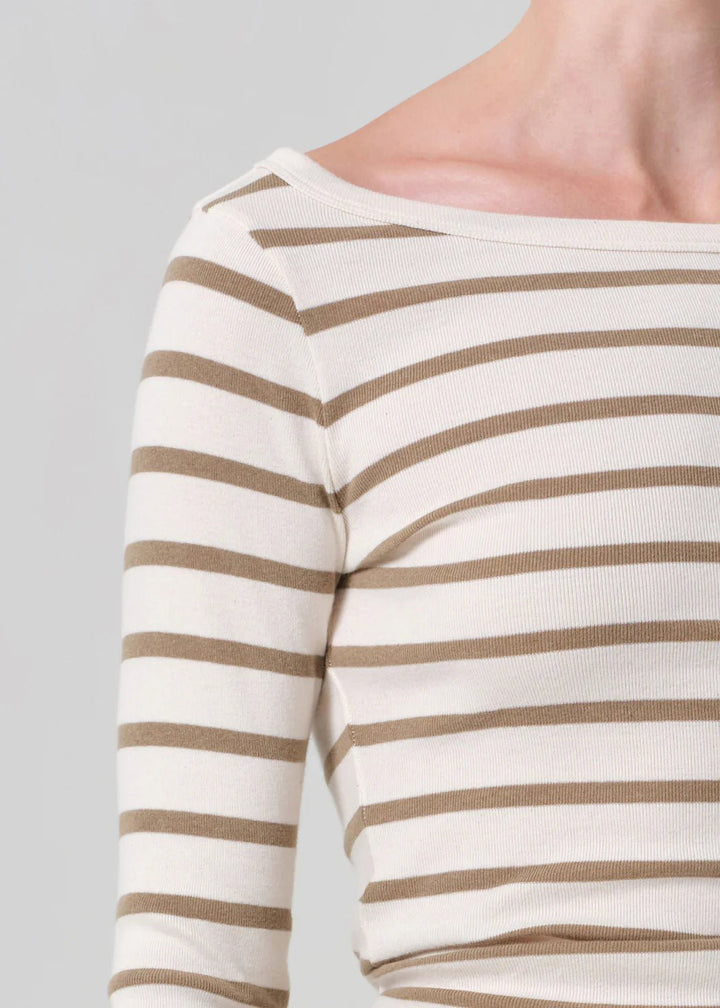 Boat Neck Slim Tee in Ginger Stripe - obligato