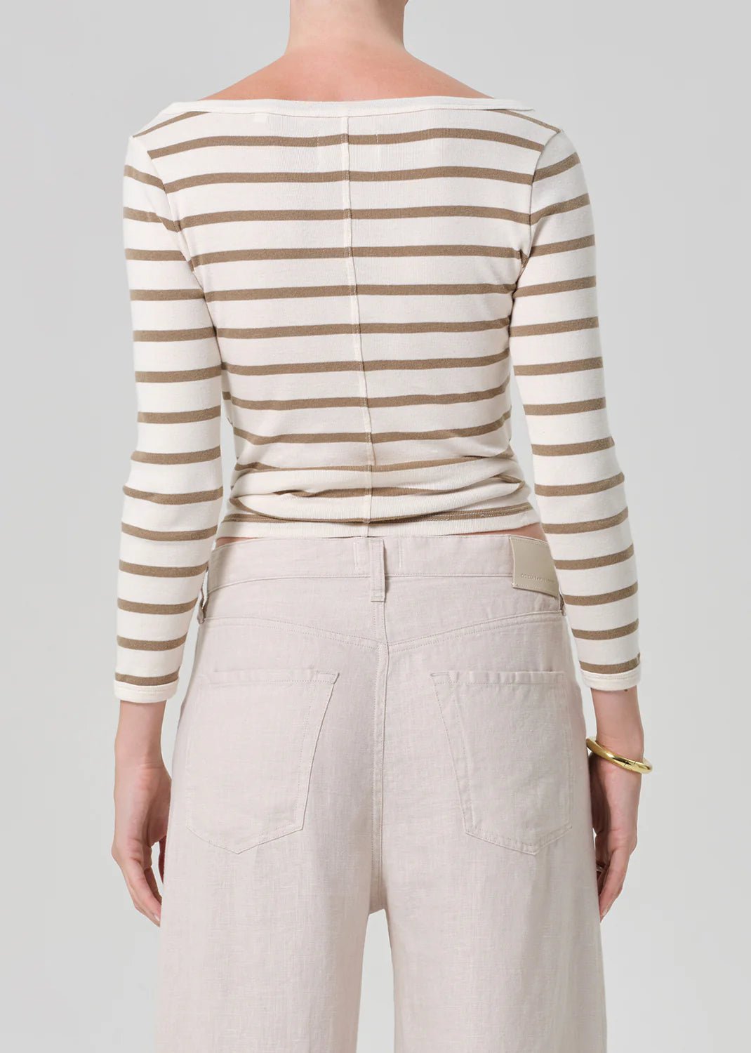 Boat Neck Slim Tee in Ginger Stripe - obligato