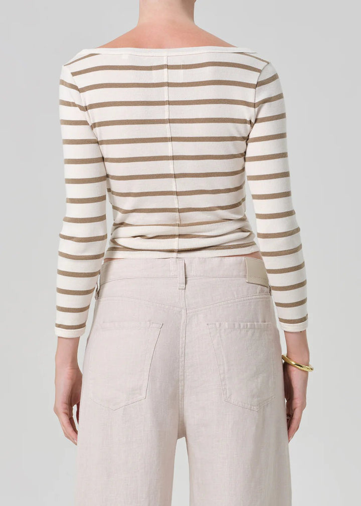 Boat Neck Slim Tee in Ginger Stripe - obligato