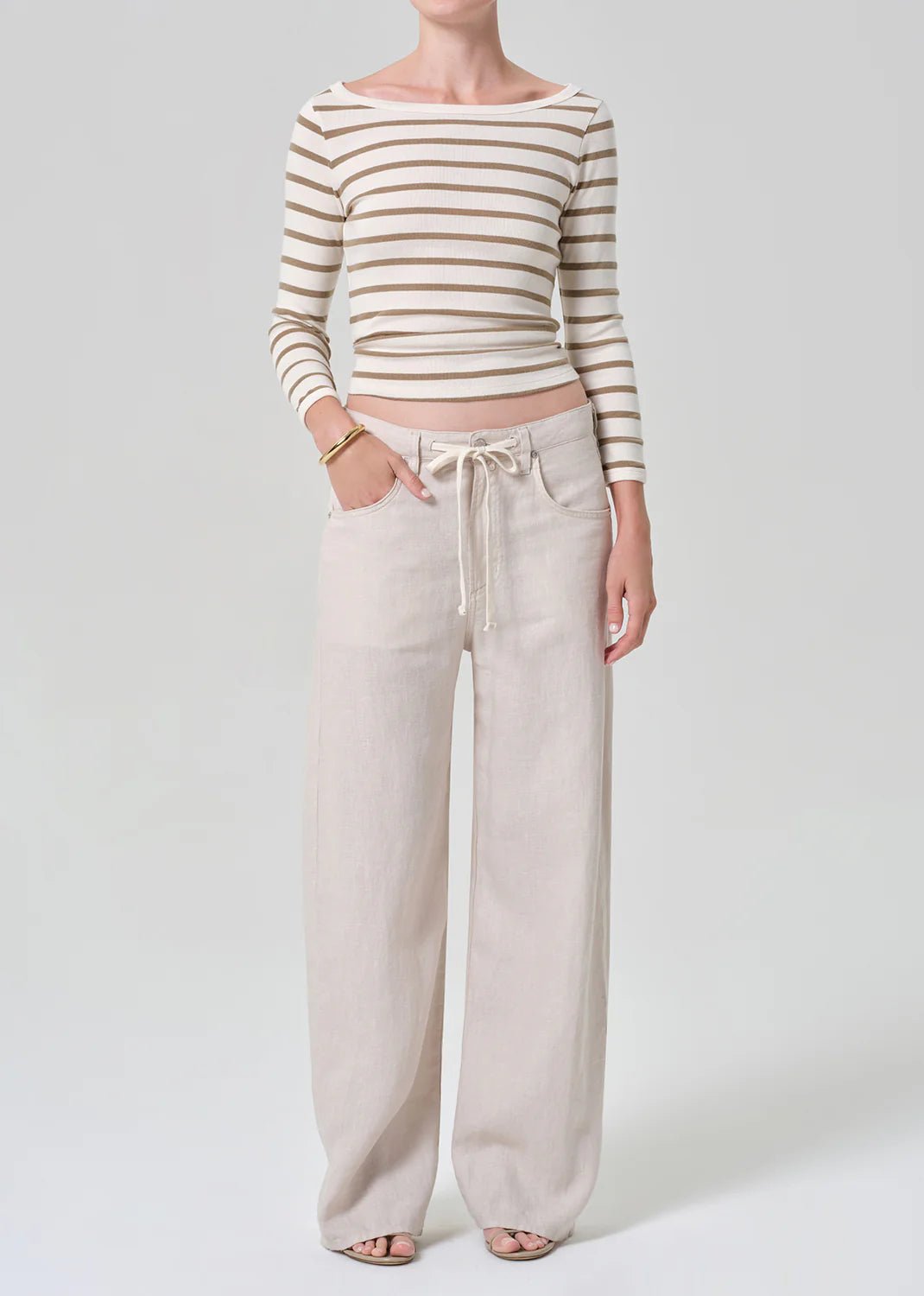 Boat Neck Slim Tee in Ginger Stripe - obligato