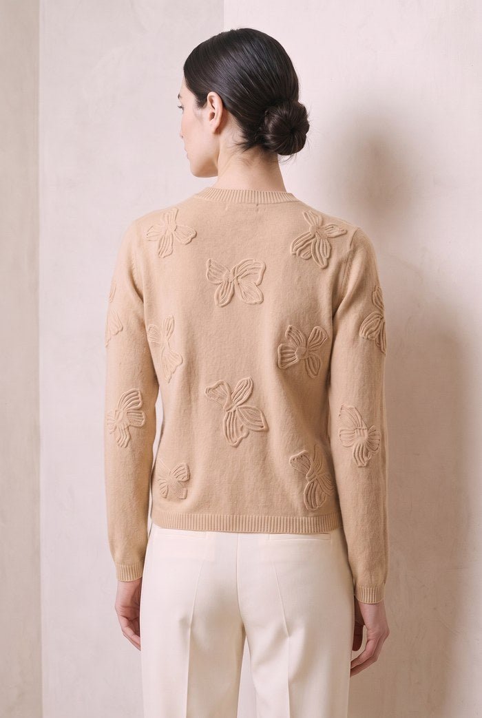 Bow Motif Cashmere Sweater in Oatmeal - obligato