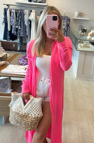 Boyfriend Maxi Dress in Hot Pink - obligato