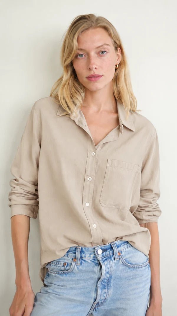 Boyfriend Shirt Lyocell Silk Top Taupe - obligato