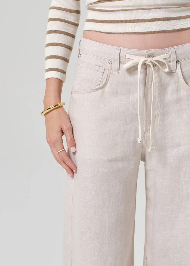Brynn Drawstring Linen Trouser in Pale Stone - obligato