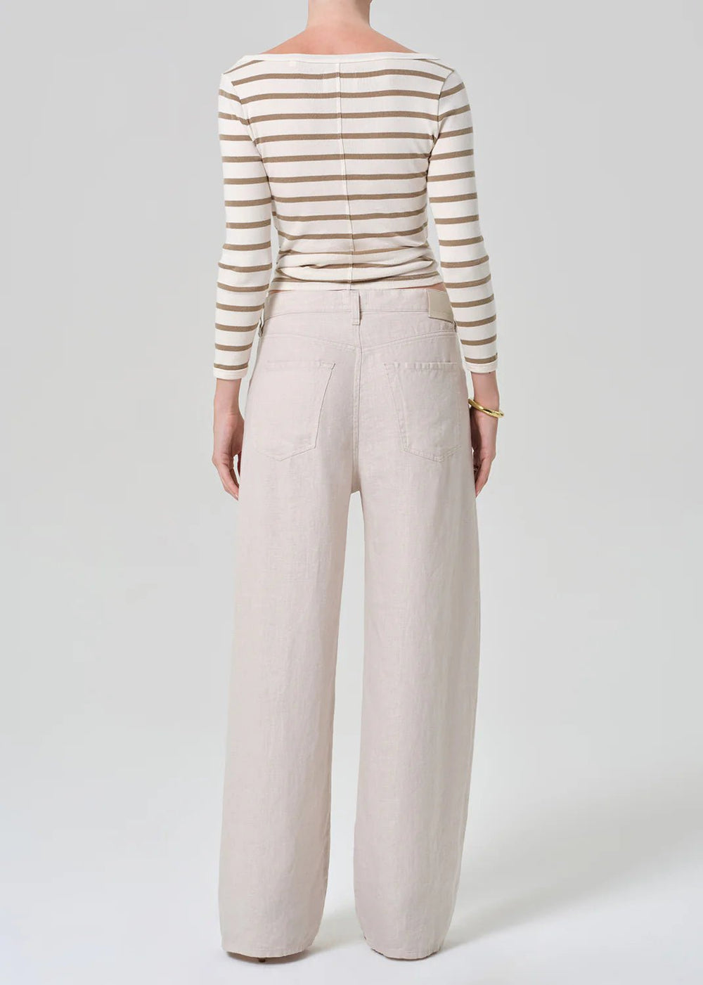Brynn Drawstring Linen Trouser in Pale Stone - obligato